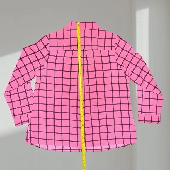 Studio Works Blouse – Pink/Black Grid Print Button-Up (XL) - Picture 4 of 7